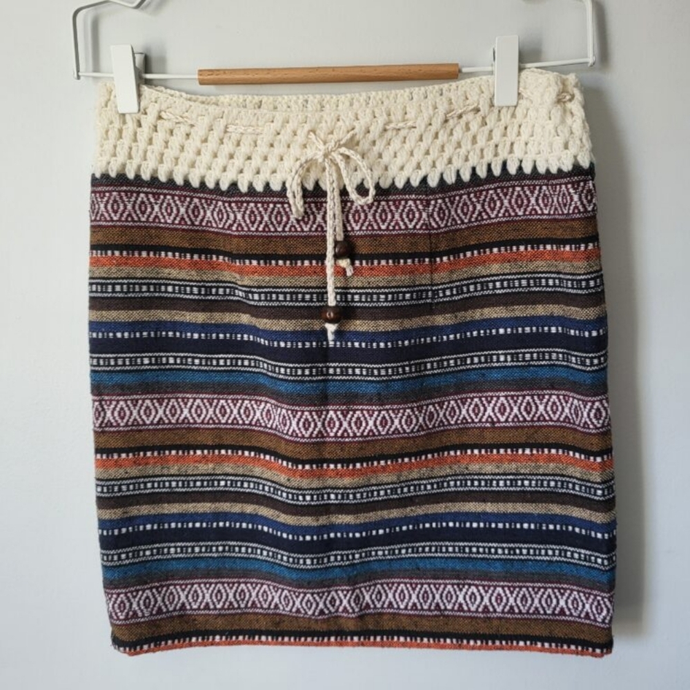 Multicolor Striped 💯 Cotton Mini Skirt with Crochet Waist